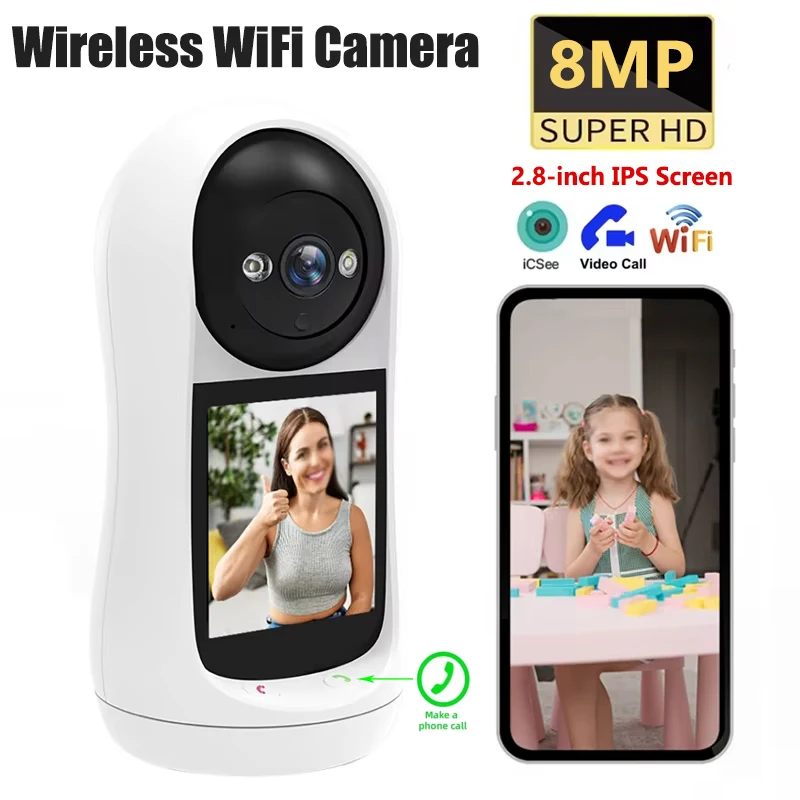 8MP IP wifi fotoaparát videohovor s 2,8 palcovou obrazovkou IPS obrazovky detské výkriky Zvuk detekcia zabezpečenie 32-256 GB PTZ fotoaparát detský monitor ICSEE