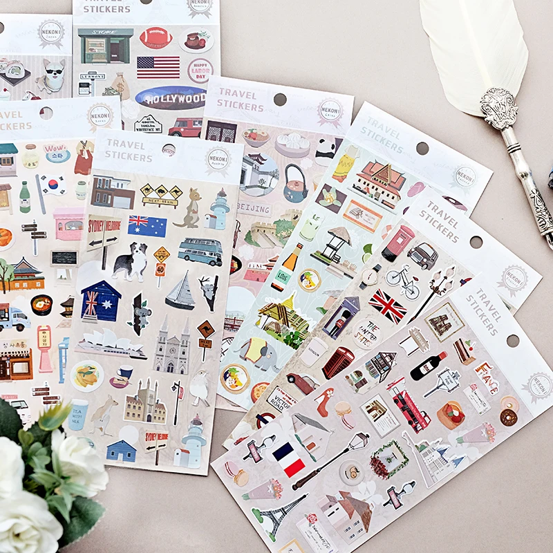 8Patterns Country City View Stickers Francúzsko Japonsko Thajsko Čína Auslília Kórea Hobby Hobby Plánovač Denník Dekorácia