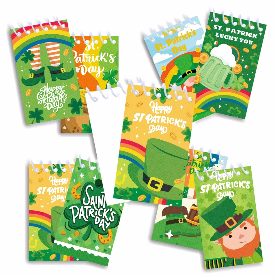 8pcs/1lot St. Patrick's Day Memo Pad Mini Notebook Poznámky Lucky Shamrocks Spiral Pocket Notebooks for Decotion Party