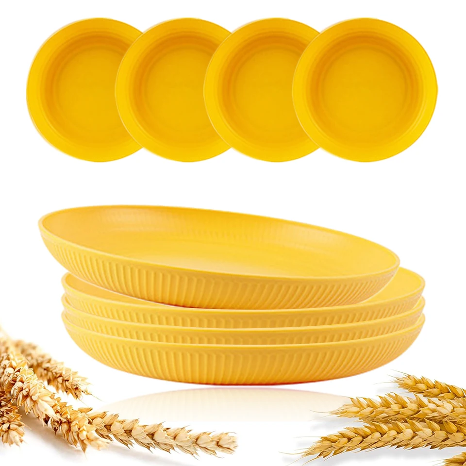 8pcs 23cm ľahký nerozbitný pšeničný slané platne hlboký tanier pre deti pre deti pre dospelých pre dospelých v mikrovlnnej rúre