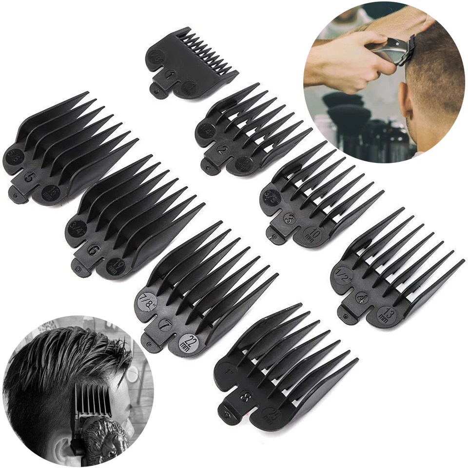 8pcs 3-25 mm vlasové limitné limitné hrebene Universal Guide Comps Men módny holič uväznenie Tinker Profesionálny nástroj na styling vlasov
