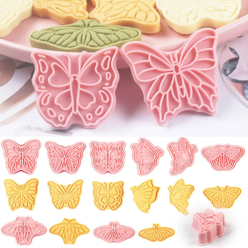 8pcs karikatúra motýľové sušienky plesne cookie cookie cutter DIY roztomilé 3D lisovanie fondant pečiatka tortu zdobenie náradie na pečenie Party dekor