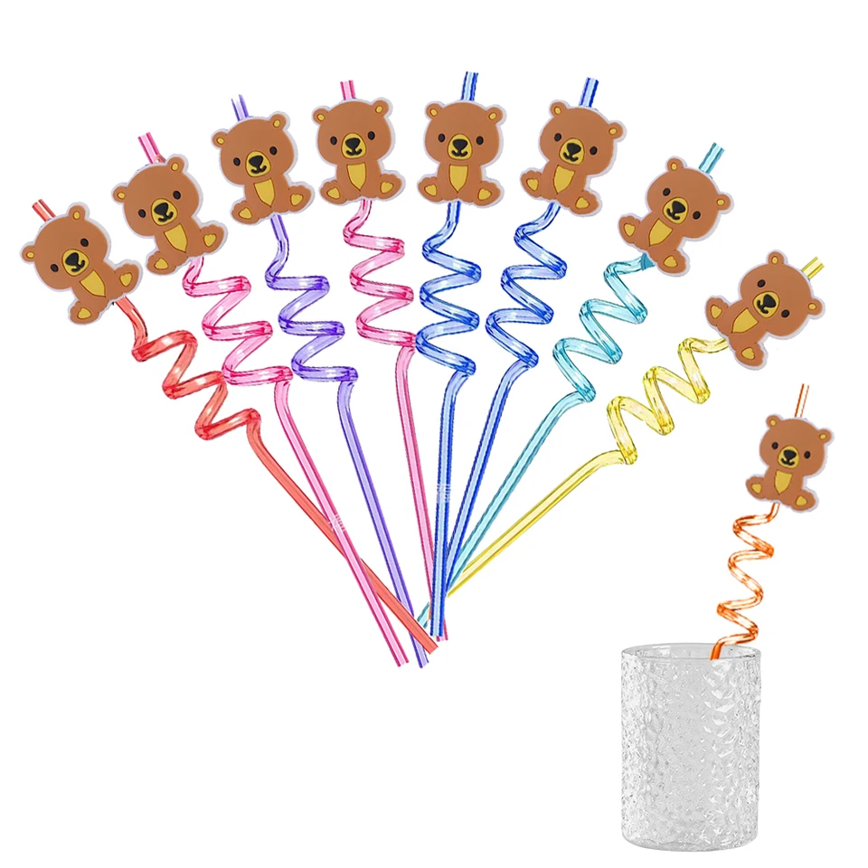 8pcs opakovane použiteľný medvedí medvedí slamky medveď v tvare pitie Slamky Boys Teddy Bear Narodeninové dekorácie Detské narodeniny slamky