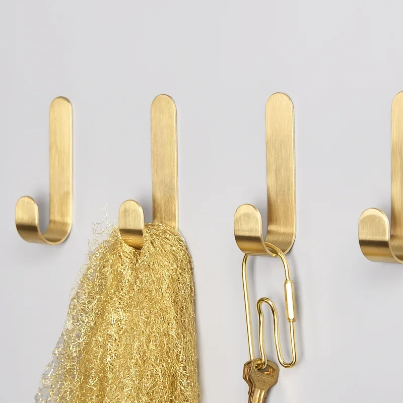 8pcs Self Adhesive Vŕtačka zadarmo mosadzný hák na hák na uterák zlatý dekoratoinový odevy vreciek na dvere Hook Hák