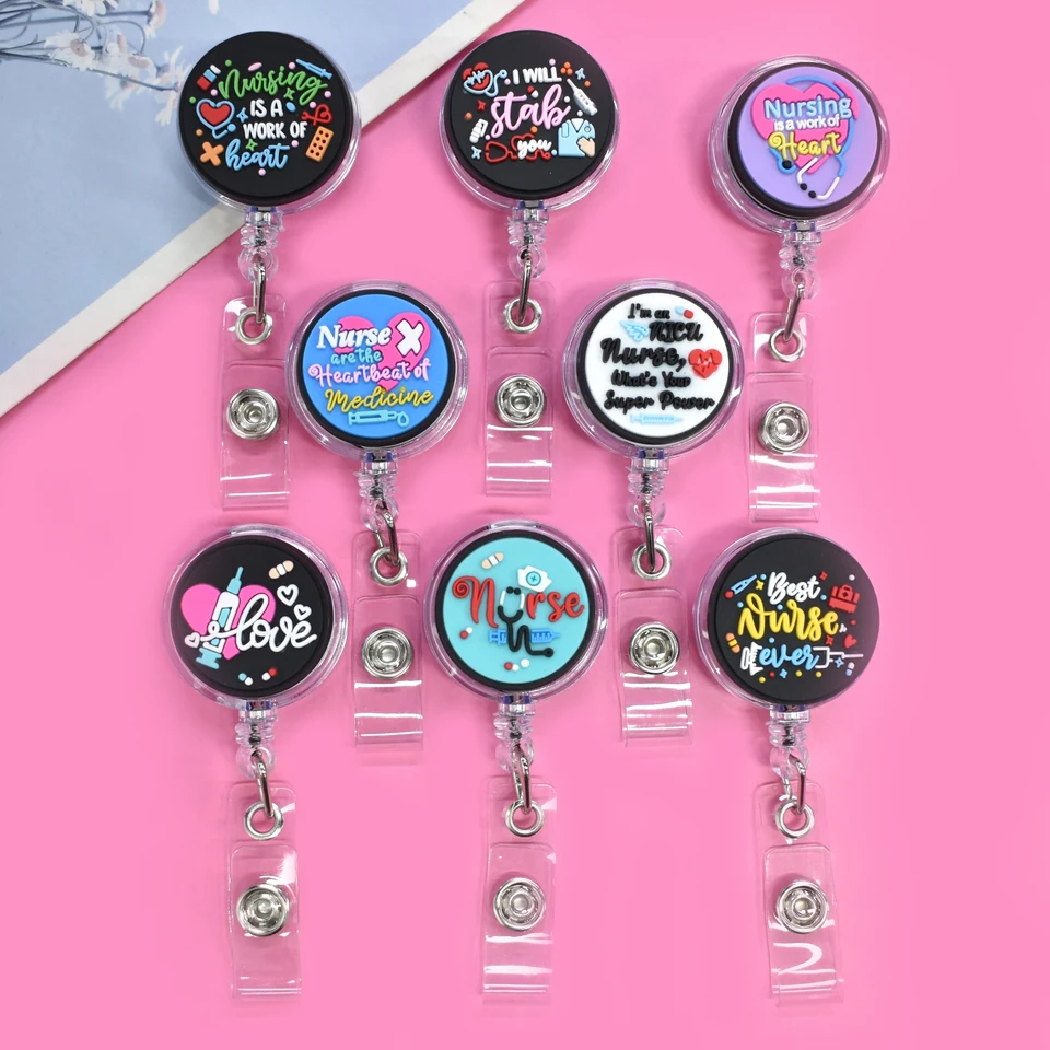 8pcs/set round Medical Patterning Patternable Badge Badge Pracovná sestra práce injekcie srdca ID držiteľa karty Držiteľ Klávesový klip