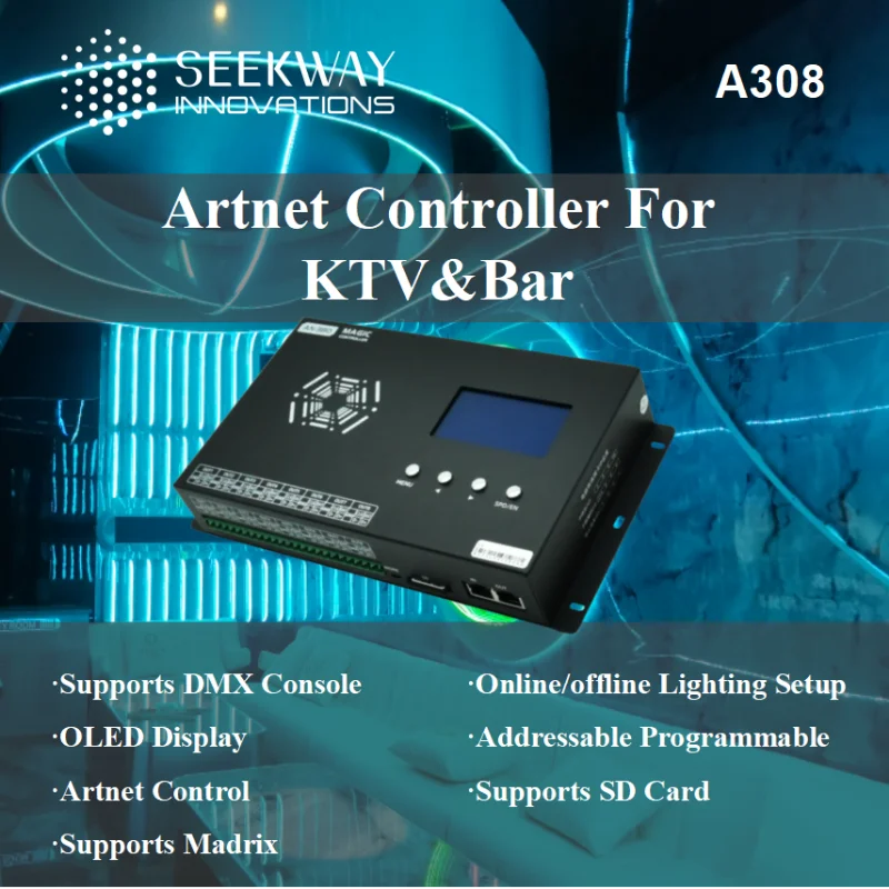 8ports ArtNet Controller SPI/TTL & DMX Pixel LED LIGH AC100V ～ 240V pre vnútorné osvetlenie, podporuje Madrix, SD kartu, konzolu DMX512