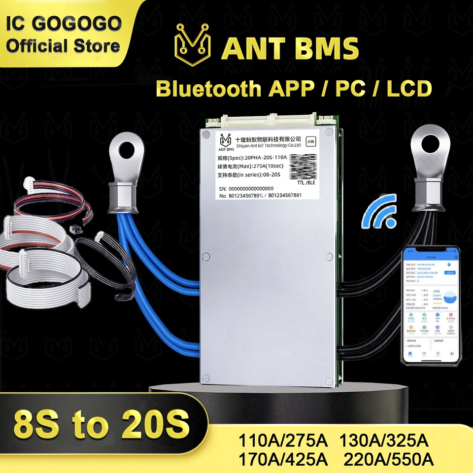8s až 20s Ant BMS 110a 130a 275a 325a Smart Lithium Li-ion LifePo4 na ochranu batérií Bluetooth 24V 36V 48V 60V 72V 84V