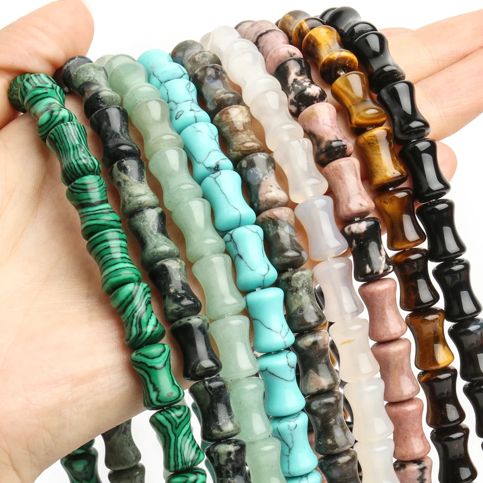 8x12mm AA Bambusový kĺbový tvar korálky Prírodný kameň Tyrkysový ametyst Onyx Opal voľné korálky pre šperky na výrobu kúziel DIY kúzla