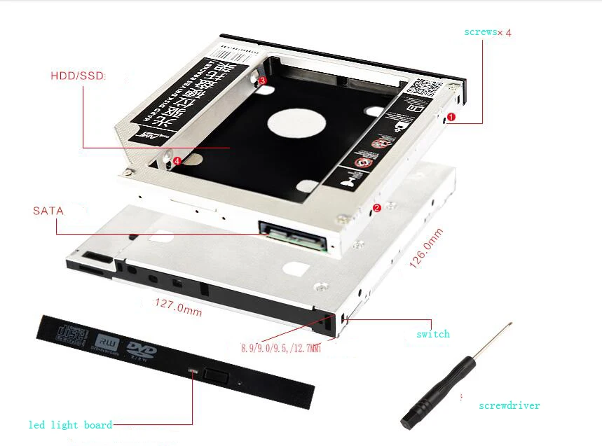 9,5 mm SATA HDD SSD Disk Disk Caddy/Bracket pre MSI GT72S 6QE (MS-1782) GT72S 6QF (MS-1782) GT72VR (MS 1785)