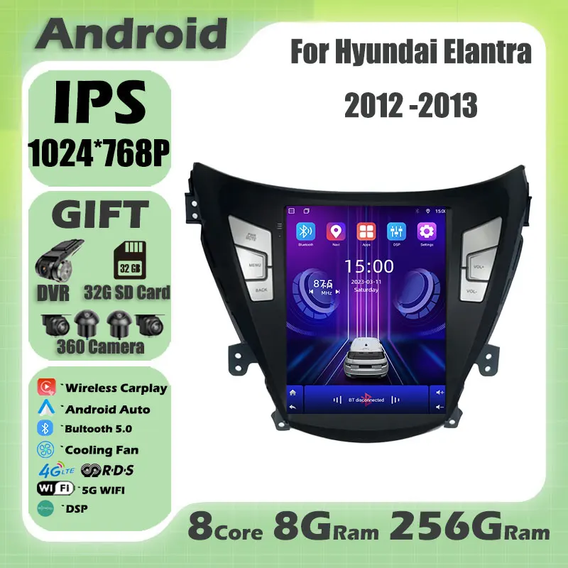 9,7 palca pre Hyundai Elantra 2012 -2013 Android 14 Car Radio Multimedia Video Player Player Navigaion Head Unit Stereo Audio Audio