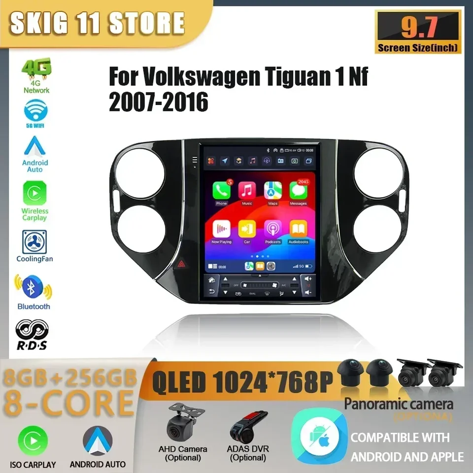 9,7 palca pre Volkswagen Tiguan 1 NF 2007-2016 Android 14 Auto Radio Multimedia GPS navigačné stereofónne bezdrôtové dotykové carplay dotyková obrazovka