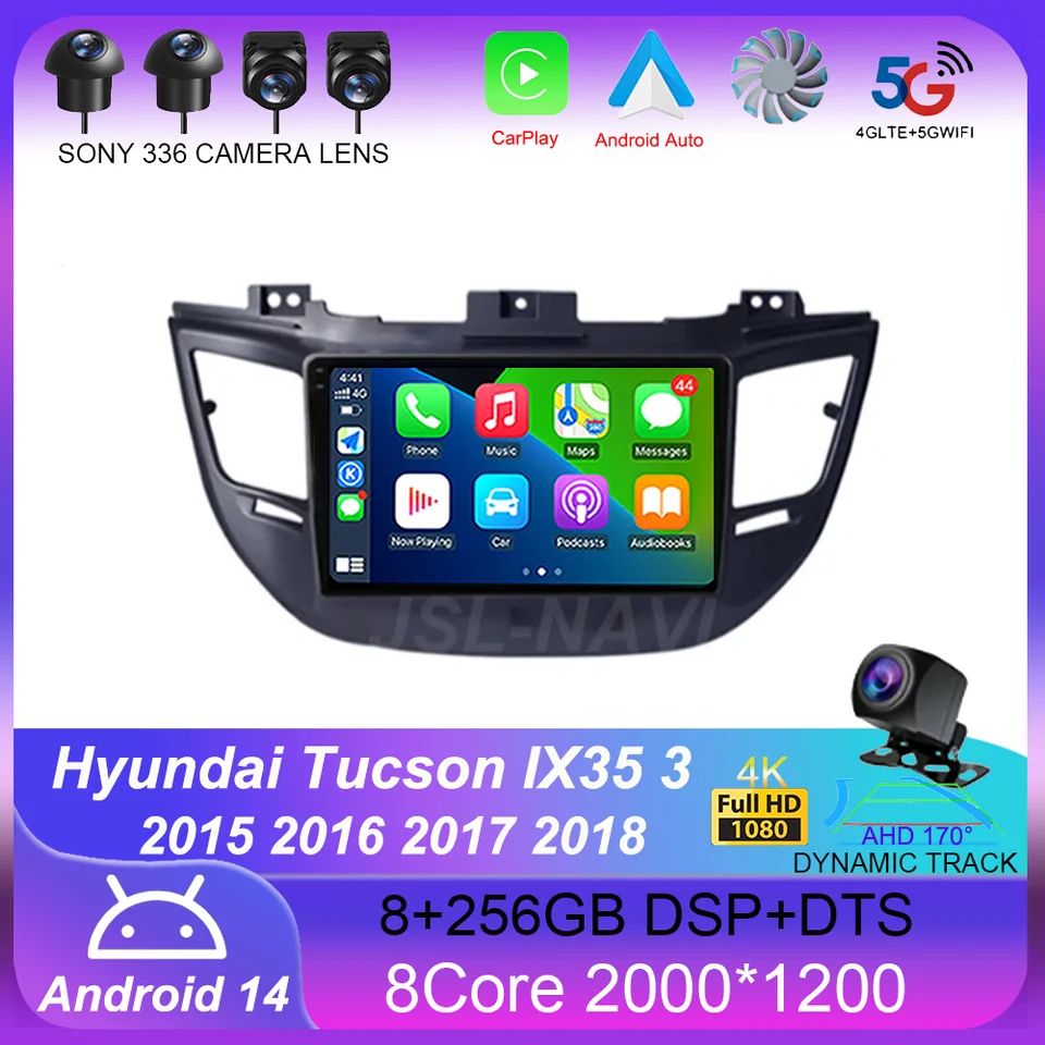 9 Android 14 pre Hyundai Tucson IX35 3 2015 2016 2017 2018 DSP Car Radio Multimedia Video Player Navigation GPS 4G WiFi QLED