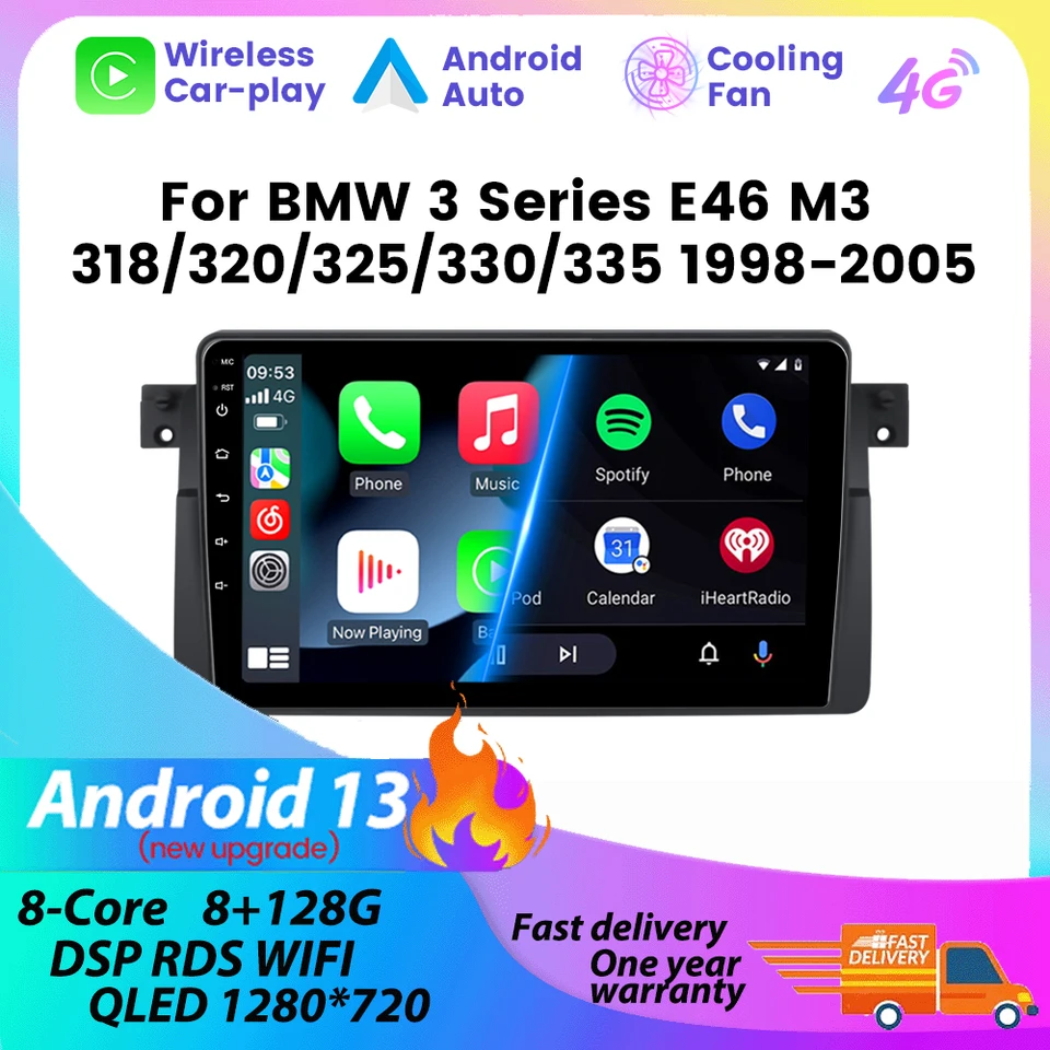 9 '' Car pre BMW 3 Series E46 M3 316I 318I 318 320 325 330 335 1998-2006 2DIN Autoradio Multimedia Player Wireless CarPlay