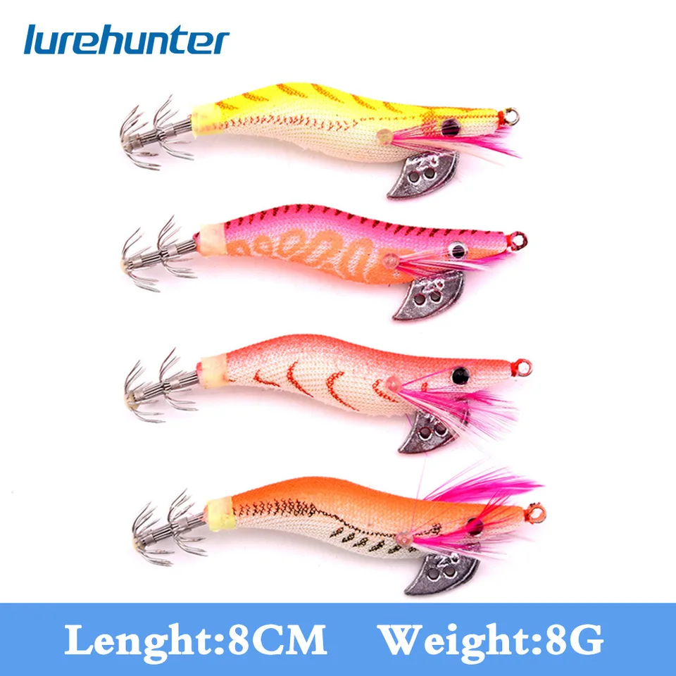 9 Farba 2,0 Svetelné drevené krevety 8 cm 8g EGI Jig Squid Hook návnada Lure Chrbát krevety Luya DW123
