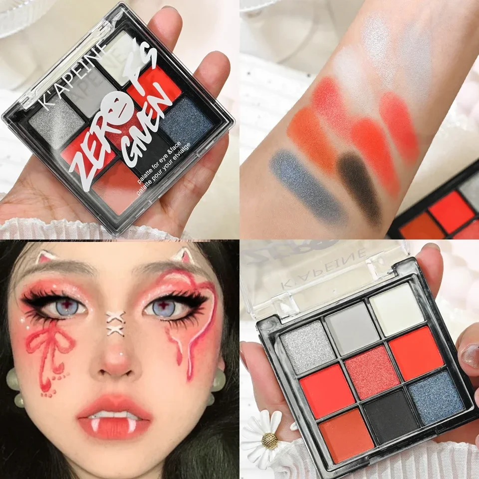 9 farieb trblietavých flitrových flitrových očných tieňov vianočné halloween cool goth červené čierne matné matné očné tiene Kórejská kozmetika
