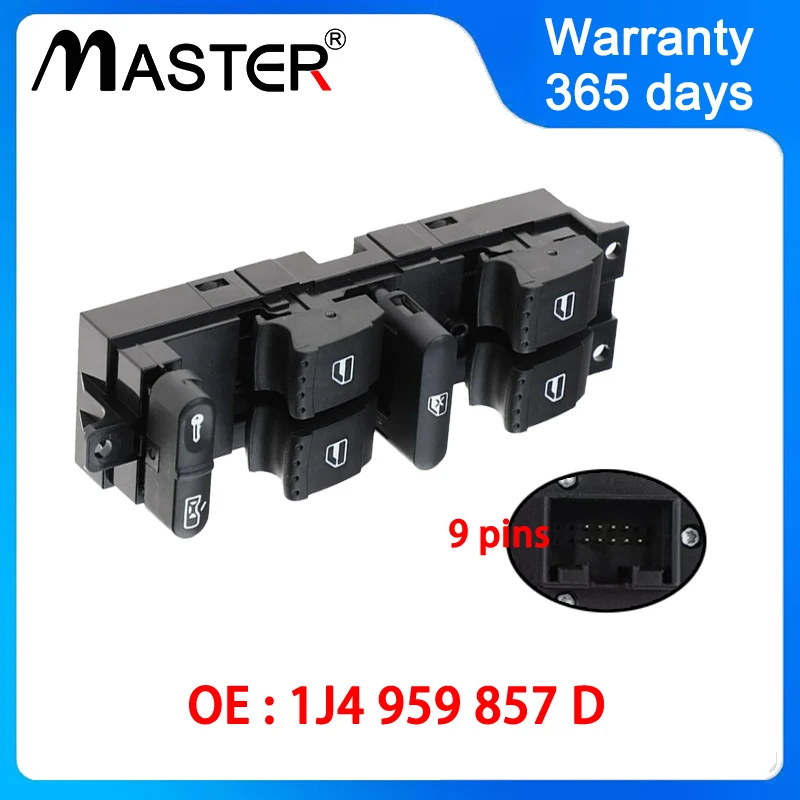 9 kolíkov Master Window Electric Control prepínač 1J4959857d pre VW Golf Jetta Bora Mk4 Passat B 5.5 1J4 959 857 D