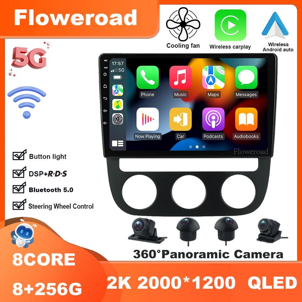 9 palcov Android 13 pre Volkswagen Jetta 5 2005-2010 Rádio Multimediálne video navigačné stereofónne GPS CarPlay Auto BT5.0