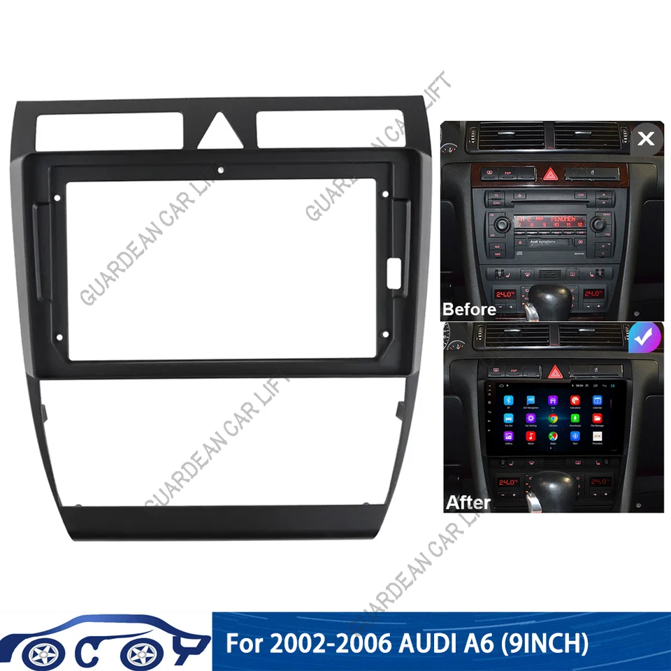 9 palcov pre Audi A6 1998-2006 Car Radio Fascia MP5 GPS Android Stereo Player Player 2 DIN Head Unit Navigation Panel Dash Rám Inštalácia