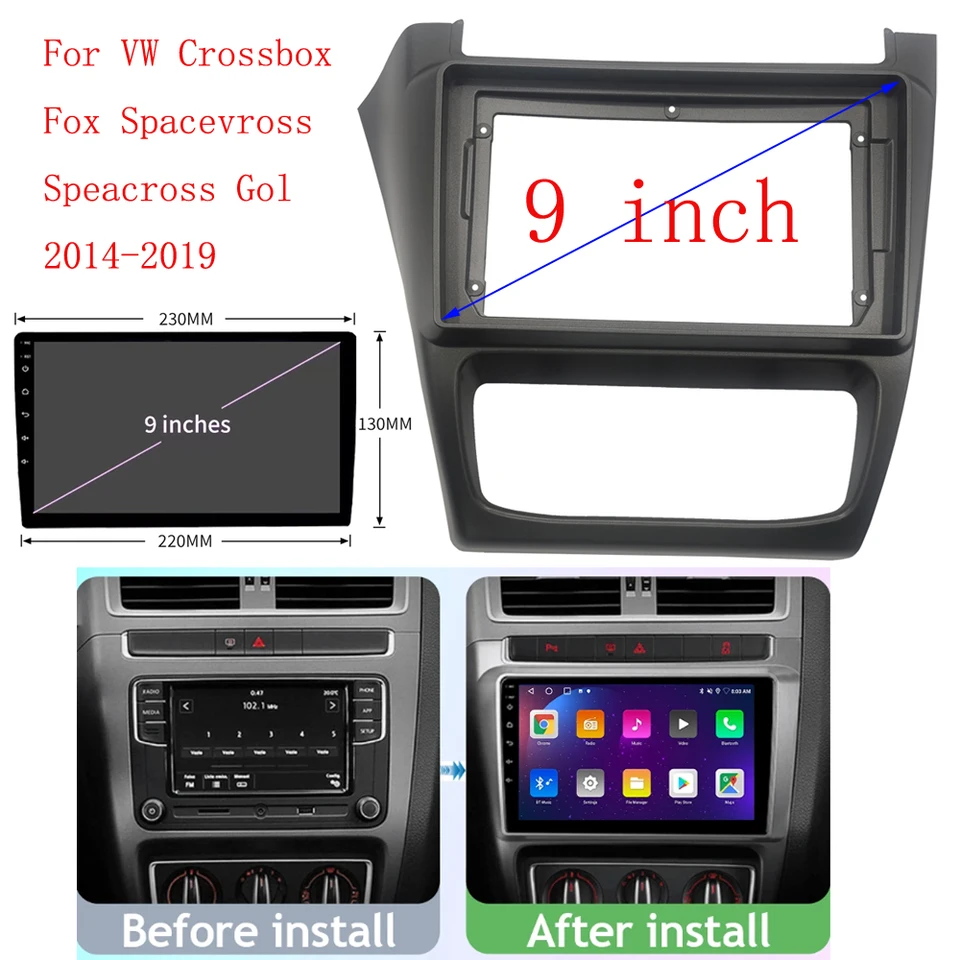 9 palcov pre VW Fox / Crossfox / Speacross GOL 2014-2018 AUTOMÁRNE RÁDIO Android Stereo GPS MP5 Player 2 DIN HEAD UNIT FASCIA Rám Fascia