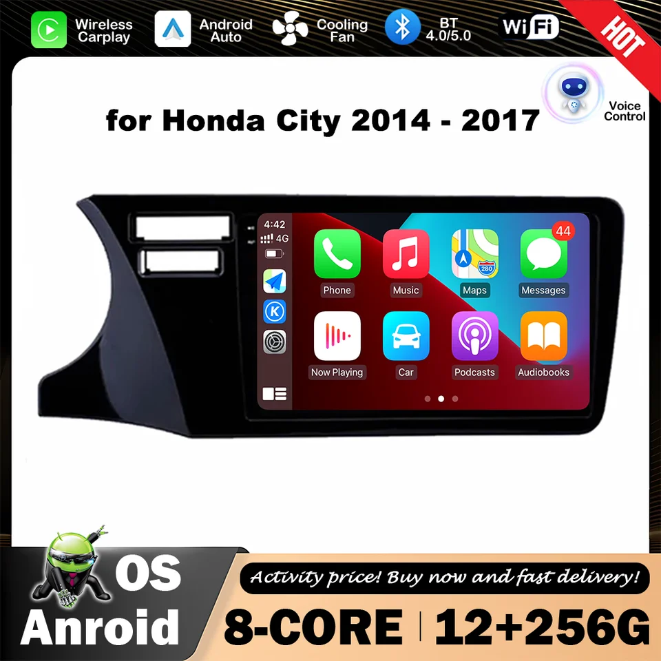 9 -palcová ľavá jazda pre Honda City 2014 - 2017 Multimediálny hráč Android Auto bezdrôtové bezdrôtové pripojenie CarPlay GPS navigácia WiFi 4G BT