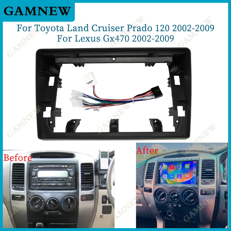 9-palcový adaptér Fascia Fascia pre Toyota Land Cruiser Prado 120 Lexus GX470 2002-2009 Android Radio Dash Fitting Panel Kit