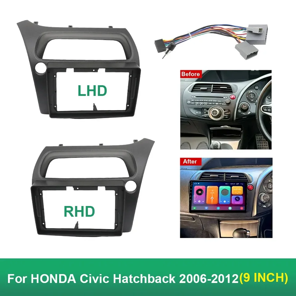 9-palcový Android Car Radio Fascias pre Honda Civic Hatchback 2006-2012 Rám stereofónneho hráča 2DIN DAS DASP DASK PANEL Inštalácia