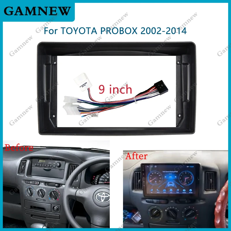 9-palcový automobil Fascia Adapter Android Radio Dash Panel Panel Kit pre Toyota Probox 2002-2014