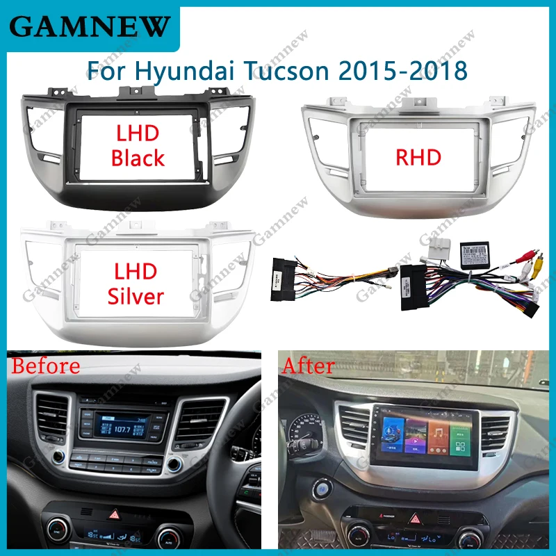 9-palcový automobil Fascia Adaptér Android Radio Dash Panel Panel Kit pre Hyundai Tucson 2015-2018