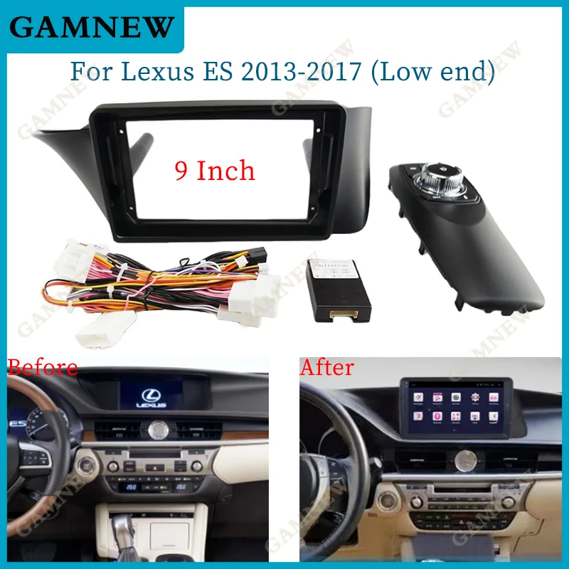9-palcový automobil Fascia adaptér Canbus Box Decoder Android Radio Dash Panel Panel Kit pre Lexus ES ES250 ES300 ES350 2013-2017