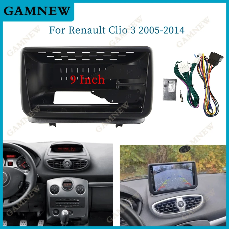 9-palcový automobil Fascia adaptér Canbus Box pre Android Radio Audio Dash Panel Panel Kit Renault Clio 3 2005-2014