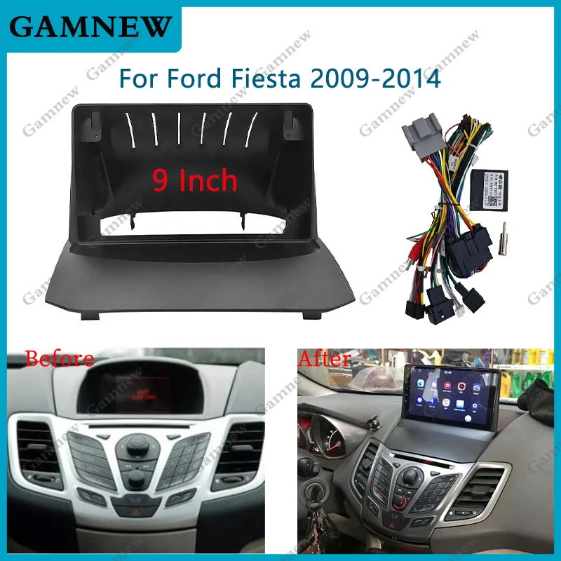 9-palcový rádiový rádio Fascia Frame Canbus Box 2Din Inštalácia panelového panela pre Ford Fiesta 2009-2014