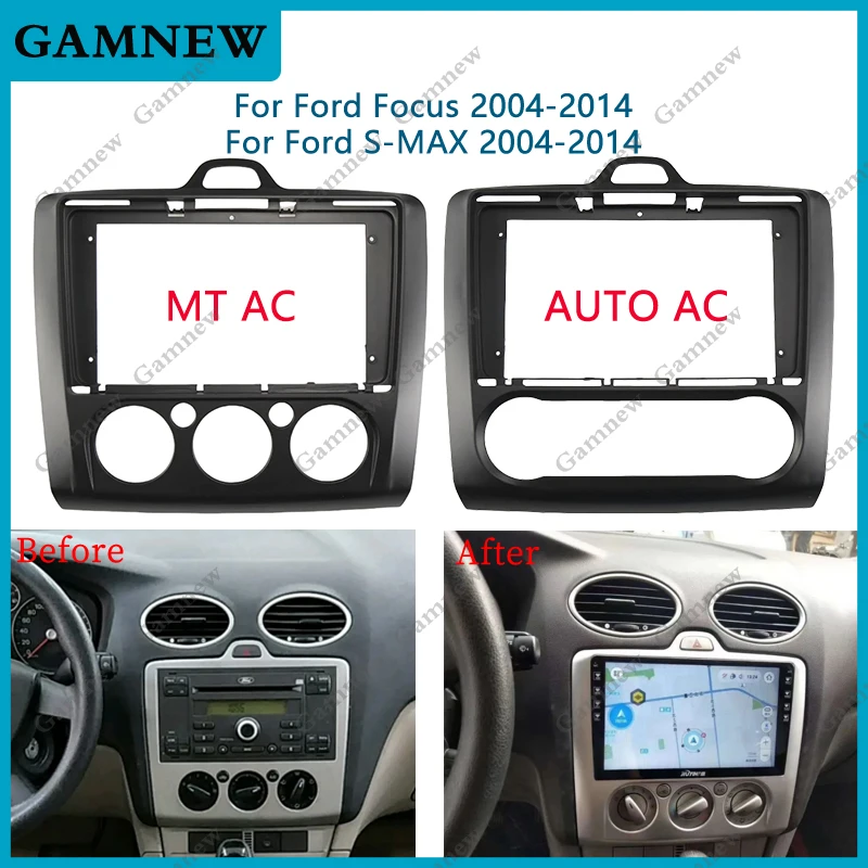 9 -palcový rámec Fascia Adapter Android Radio Dash Panel Panel Kit pre Ford Focus MK2 MK3 S -Max 2004 - 2014