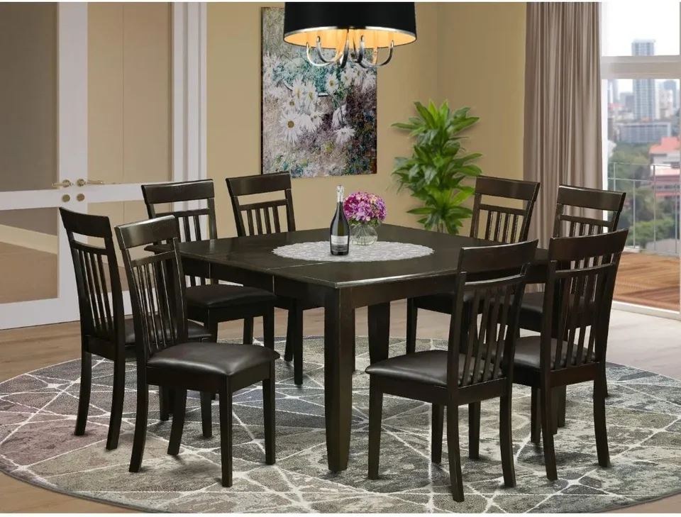 9 PC jedáleň Set-Table a 8 kuchynských stoličiek Faux kožená večera sada Moderné stoličky