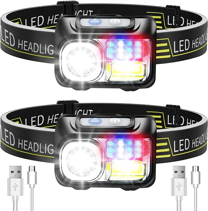 9 svetelných režimov LED svetlometový svetlo nabíjateľnú výkonnú hlavnú lampu vstavanú batériu Vonkajšie kempingové svetlomet hlavy baterky Svetlo