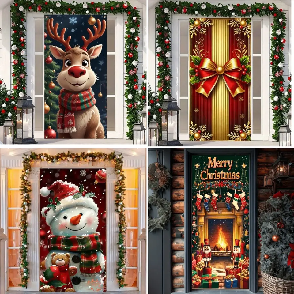 90 * 180 cm vianočné dvere Cover Claus vianočný večierok Domáce a vonkajšie dvere rám veranda Vinyl dekorácia banner