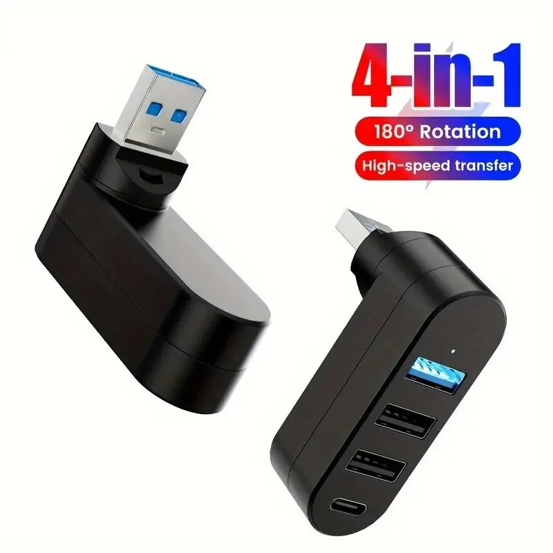 90/180 stupňa rotácie Hub USB 3.0 Prenos vysokorýchlostných údajov U disk Splitter 4-port USB Type-C Flash Drive Adapter pre PC laptop