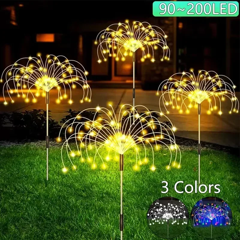 90-200led solárne ohňostroje svetlo vodotesné vonkajšie 8 osvetľovacích režimov Fairy String Light Vianočné solárne svetlá Záhradná dekorácia