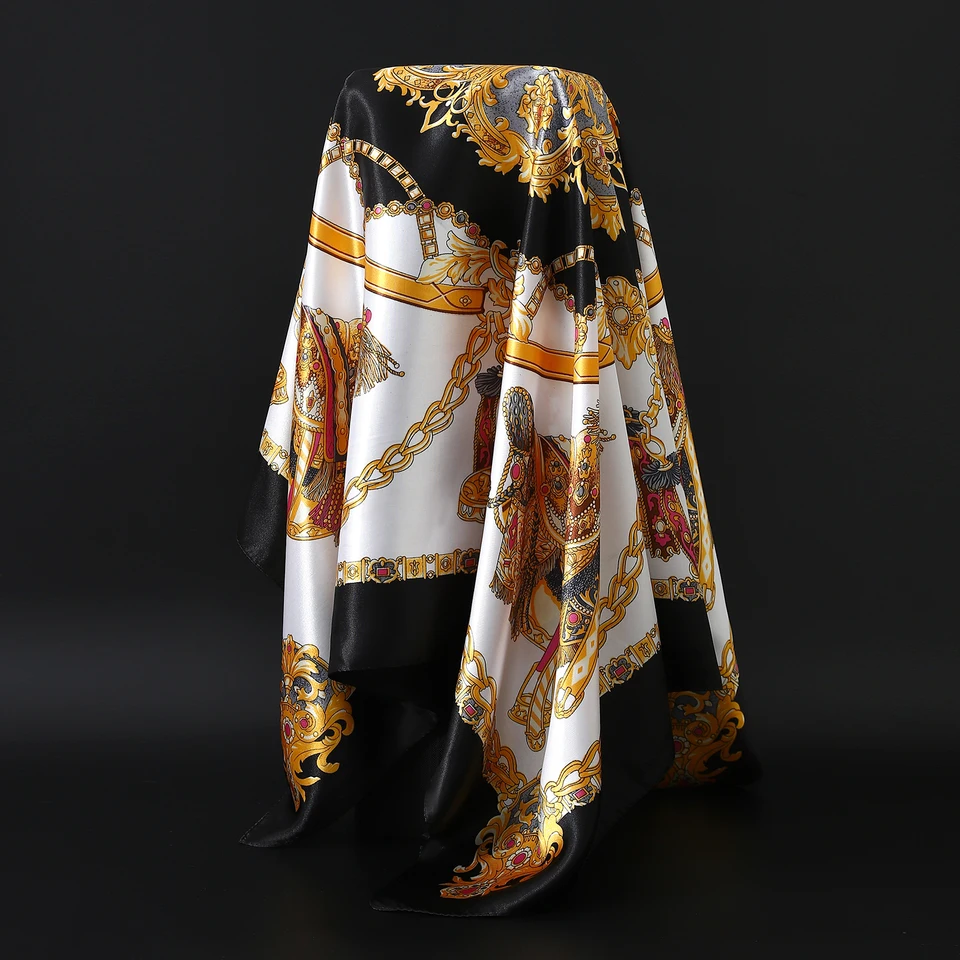 90*90 cm Ženy hodvábny šál Euro zelené štvorcové šatky Sápky Luxusná značka Kvalita ženský foulard saténové šály