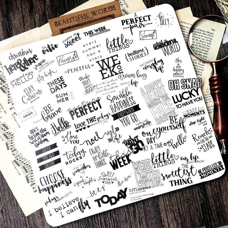 90 kusov čierne slová frázové nálepky nezdravé denník dekoratívne slová štítok remeselnícke nálepky Diy Diary Album Scrapbooking Material