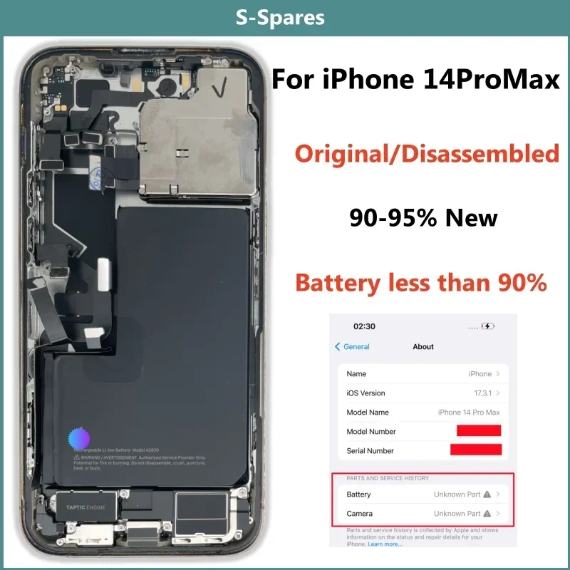 90% Nový, originálny rozobratý stredný rám krytu krytu pre iPhone 14 Pro Max