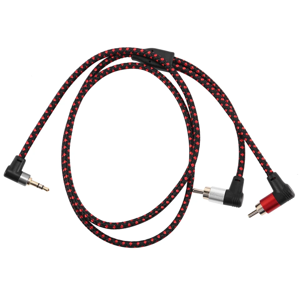 90 stupňov 3,5 mm samec až 2 RCA samecový kábel pravý uhol stereofónny aux y Splitter Cord Microfone Jack Plug pre notebook 1m