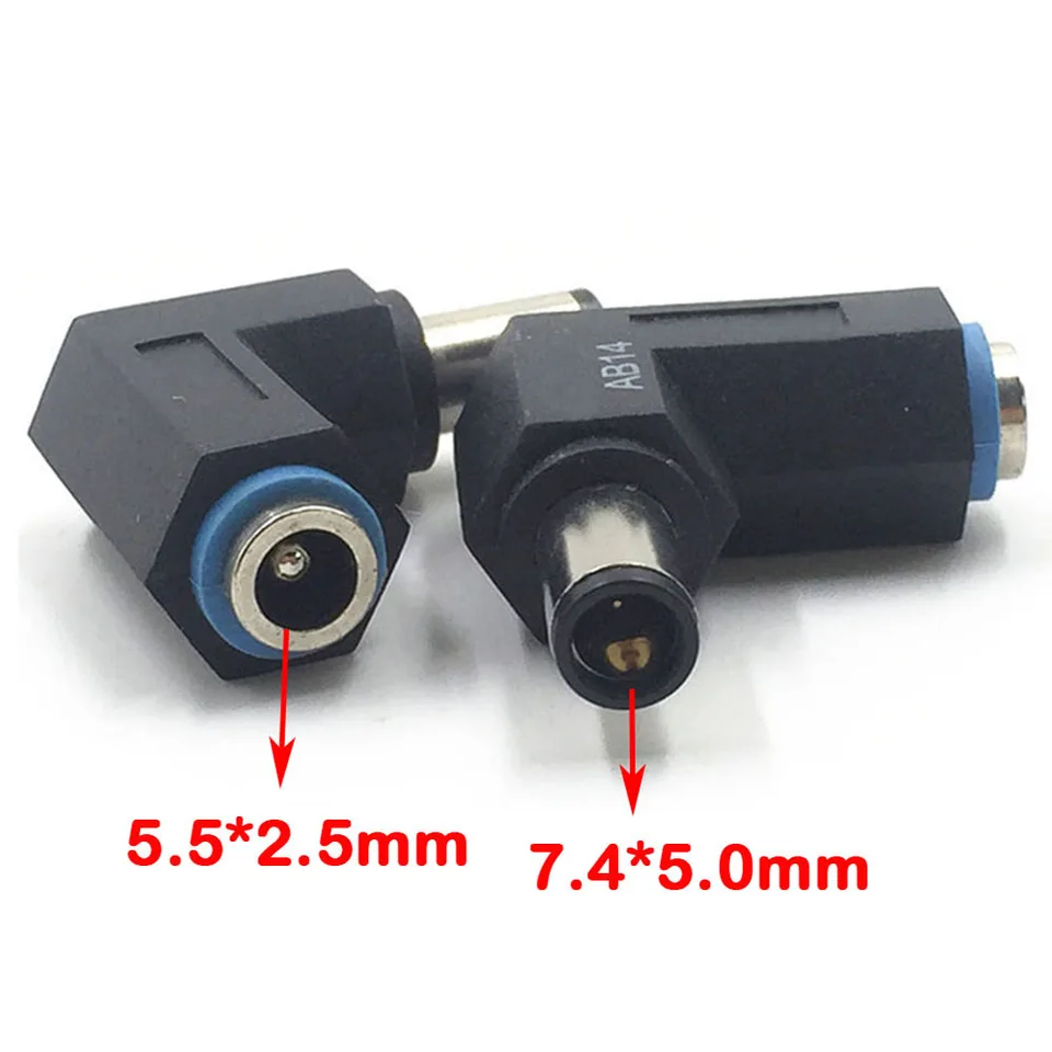 90 stupňov DC 5,5 x 2,5 mm Samice až 7,4 x 5,0 mm mužský jednosmerný výkonový adaptér prenosný prenosný počítač 5,5*2,5 žien k mužovi 7,4*0,6
