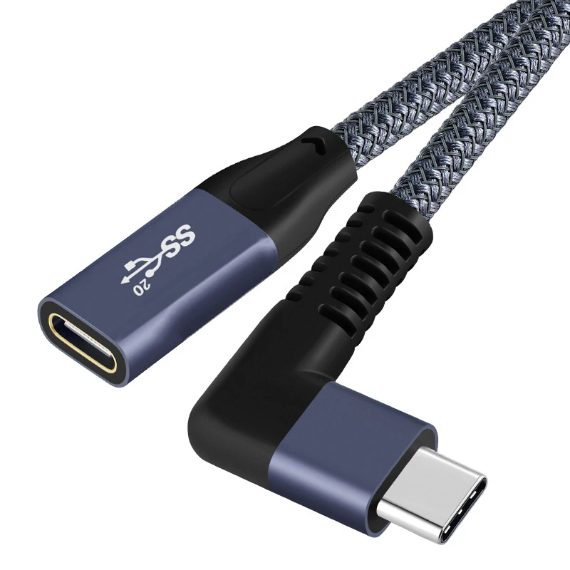 90 stupňov pravý uhol USB C Muž k ženskému predlžovaniu dátový kábel typu C 20 GBPS