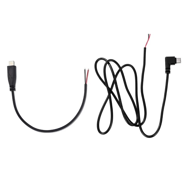 90 stupňov/rovná hlava USB C až 2 Pin holý drôt Otvorený koncový kábel, predlžovací kábel typu C Plug Pigtail 22awg