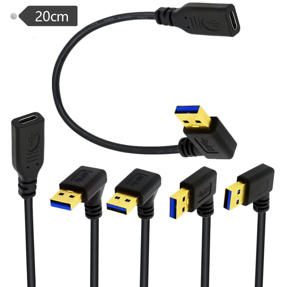 90 stupňov uhol USB 3.0 Typ Muž do USB 3.0 Typ C Žena Zlatý konektor prevodníka Kábel Adaptér USB 3.0Version Type-C Type-C