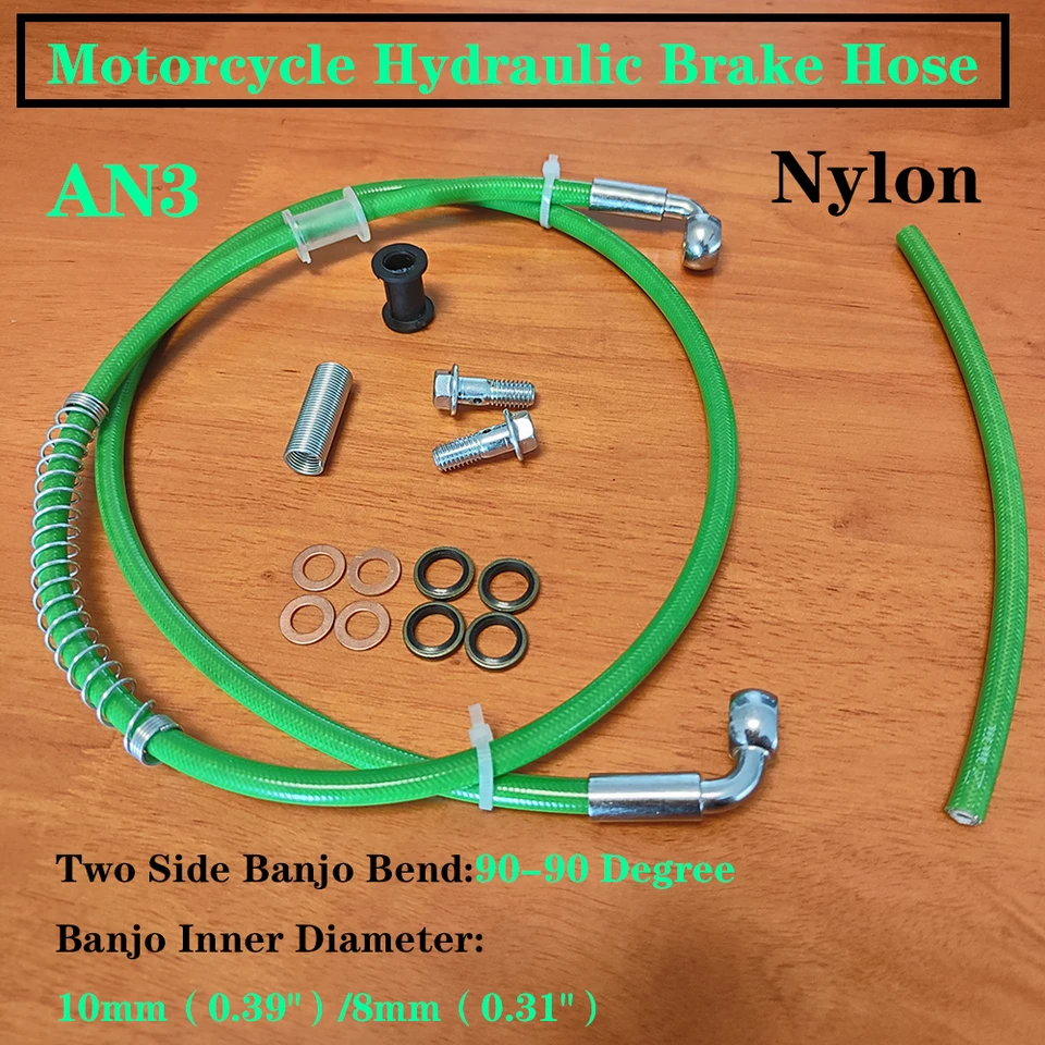90 ° -90 ° 10 cm-500 cm m8/m10 nylonový materiál Zelený predný hydraulický brzdový hadica hadice pre pamäťové bicykle ATV QUAD Go Kart Motocykel