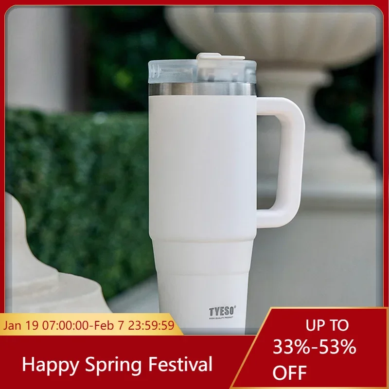 900 ml/1200 ml Tyeso z nehrdzavejúcej ocele fľaša na fľašu Thermos Cope Coffee Cups s rukoväťou športovou vákuou bankou Pitie darček