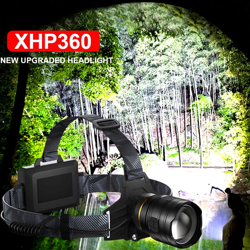 90000000lm Super XHP360 Výkonný LED svetlomet XHP120 Vysoký výkon Torch Lucerna Lucerna Nabíjateľné svetlá hlavy 3*18650 USB rybárska lampa USB