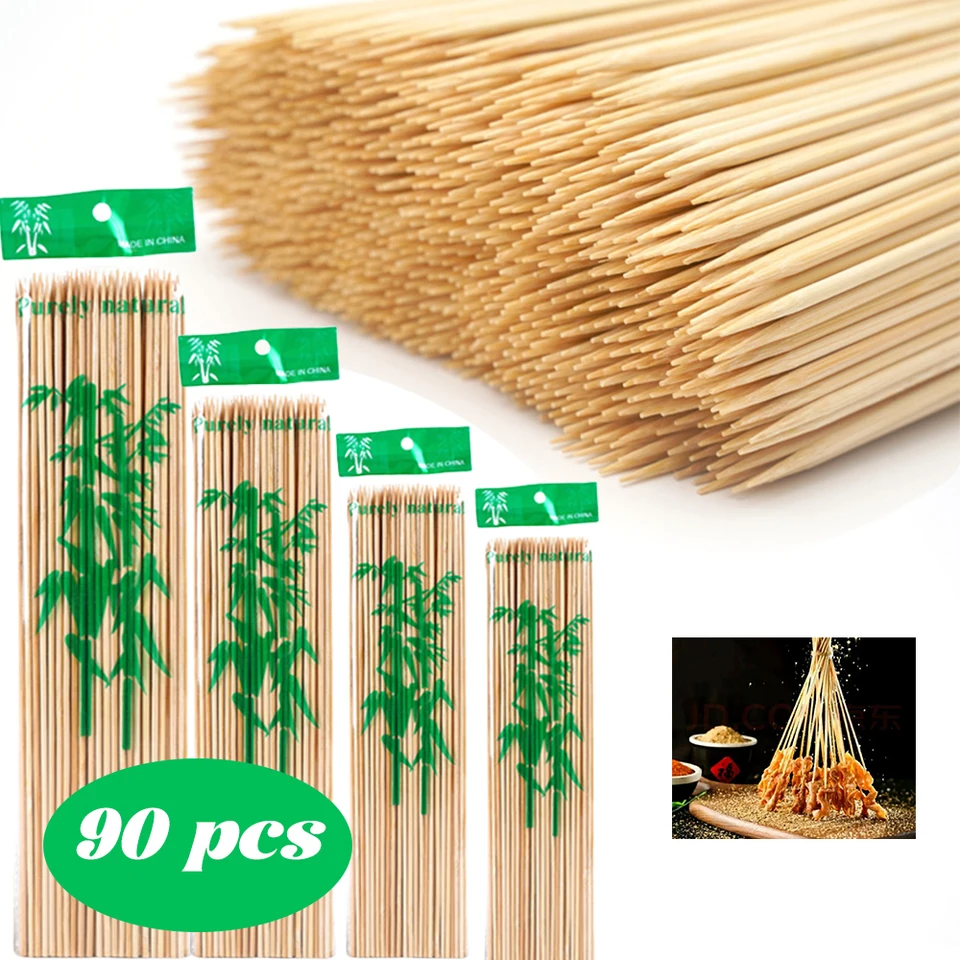 90ks bambusové palice Food Grade Bamboo Shows tyčinky jednorazové prírodné drevo dlhé palice pre nástroje grilu ovocie BBQ 15/20/25/30 cm