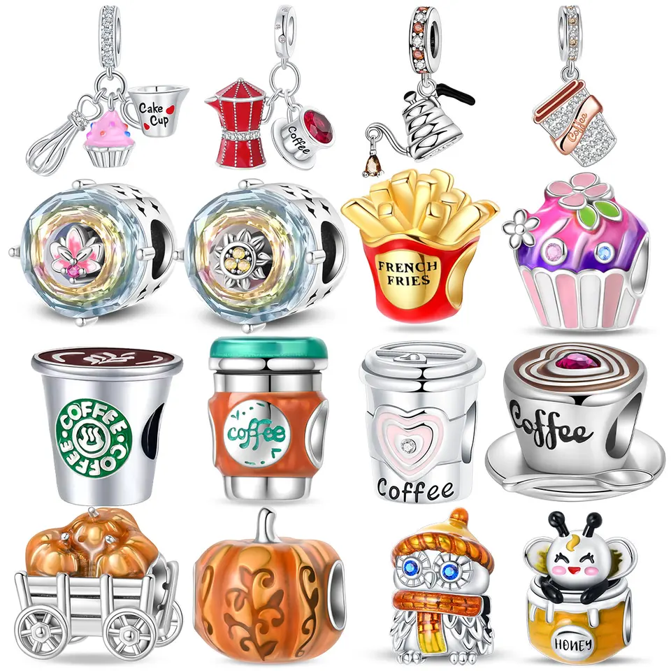 925 Sterling Silve Coffee Cup Pumpkin Cart Series Charm Fit 4mm Aperture náramok kúzlo korálky Náhrdelník DIY Dámske šperky